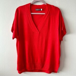 Mint Velvet knitted acrylic-linen Red V-Neck Short Sleeve Top